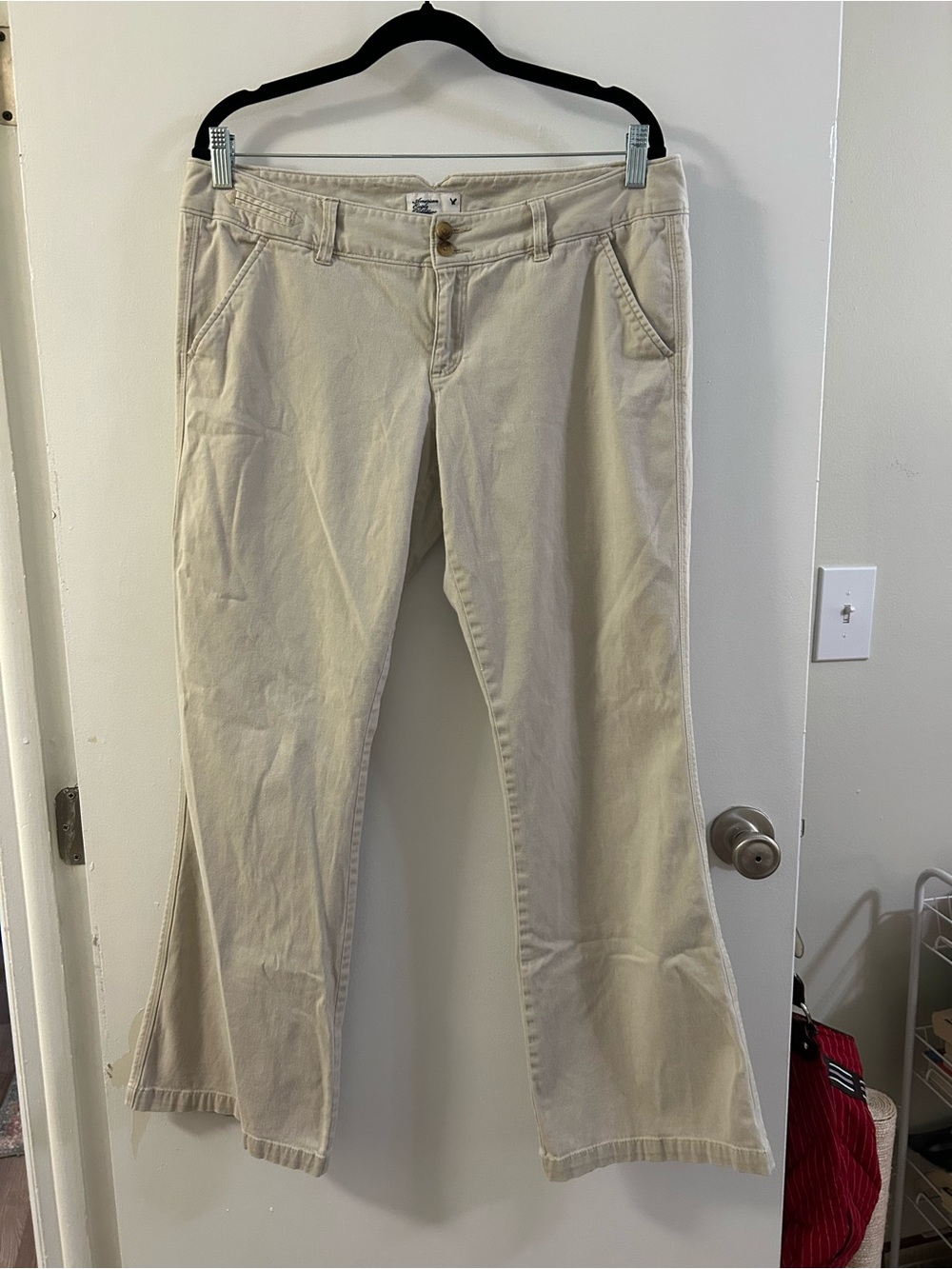 American Eagle Outfitters Double Button Low Rise Flared Khakis